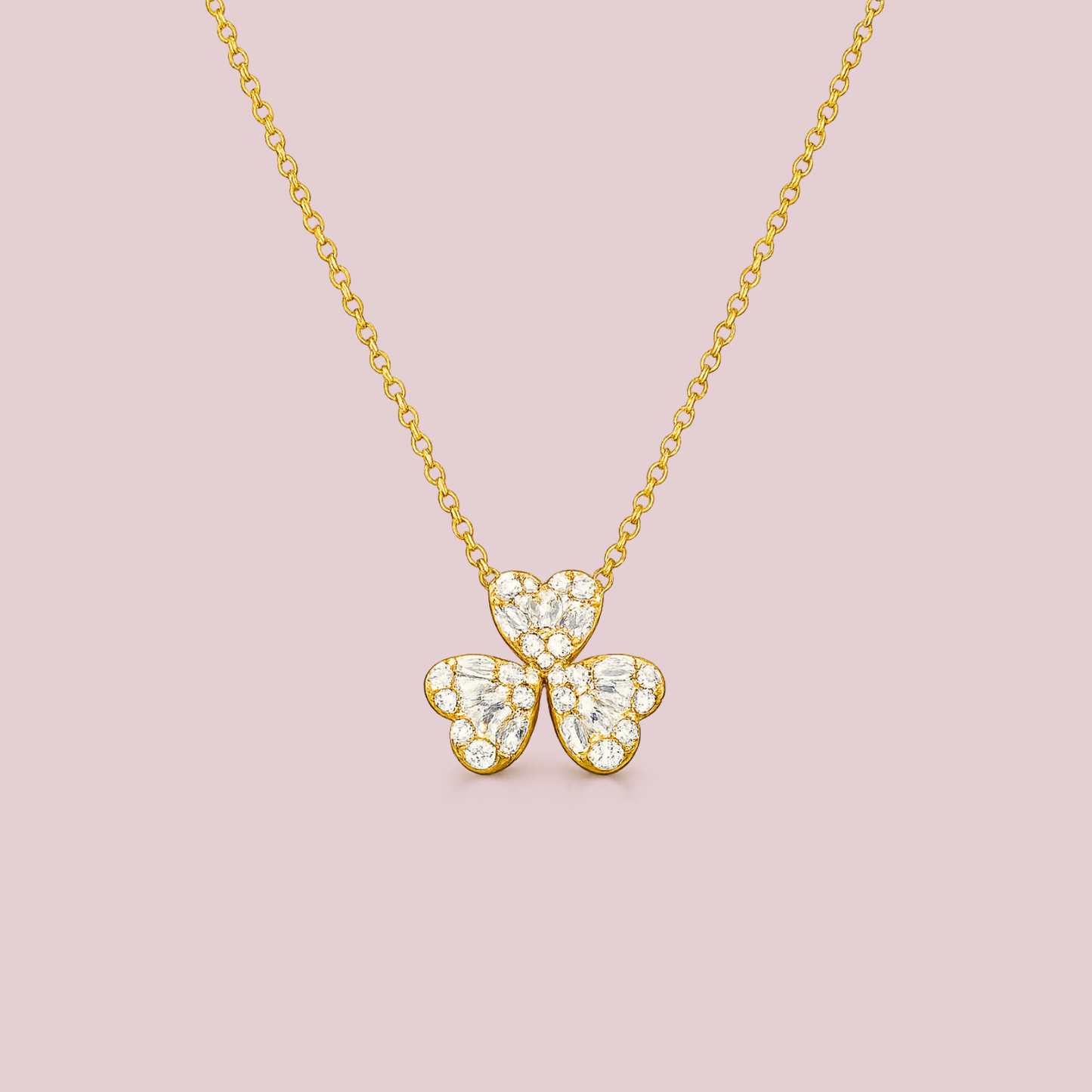 14K Solid Gold Clover Necklace