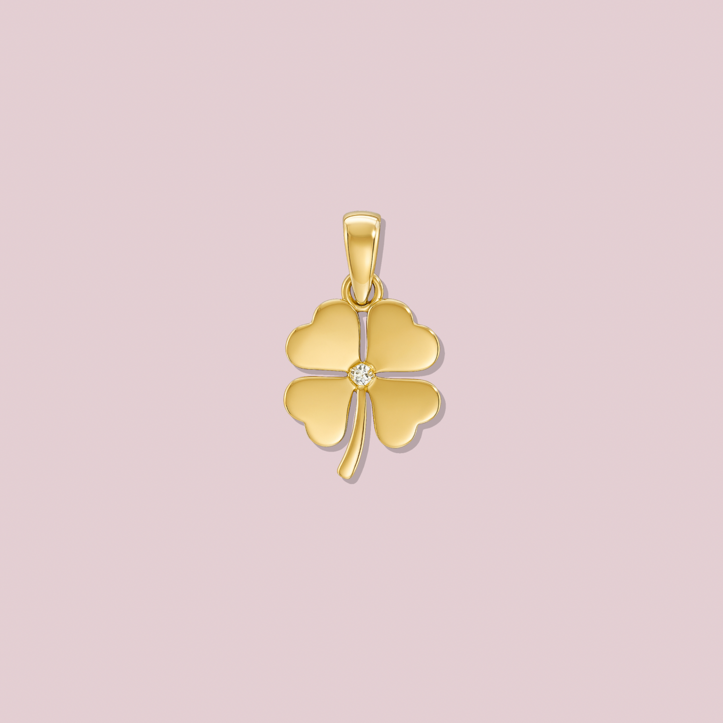 14K Solid Gold Clover Pendant with CZ
