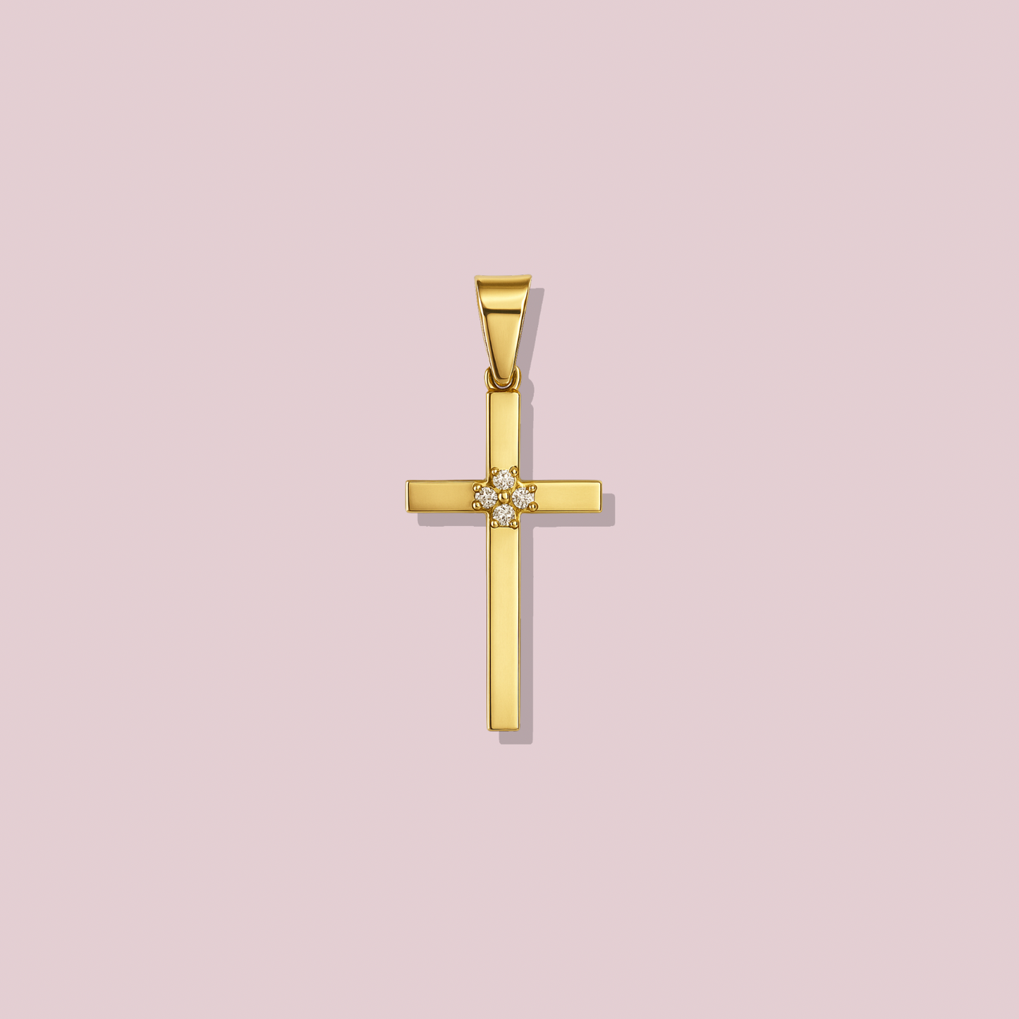 14K Solid Gold Cross Pendant with Cz