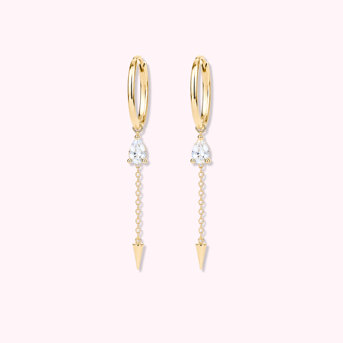 14K Solid Gold CZ Pear Hoop Earrings