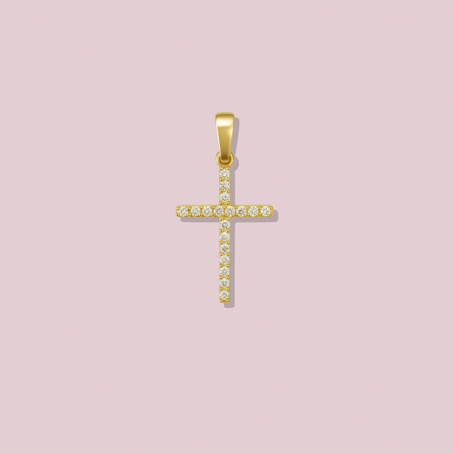 14K Solid Gold Zirconia Cross Pendant