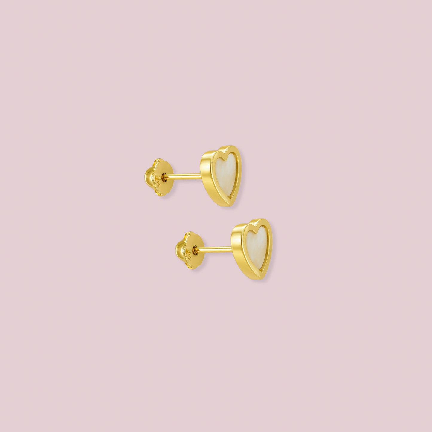 14K Solid Gold Heart Pearl Earrings