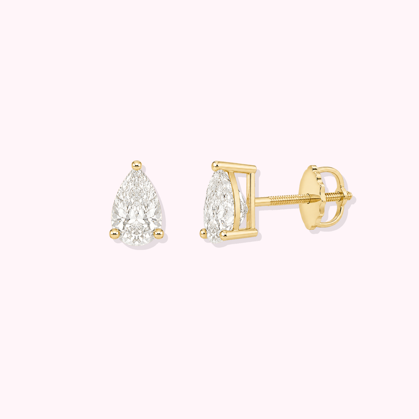 14K Solid Gold Pear Shape Lab Grown Diamond Stud.