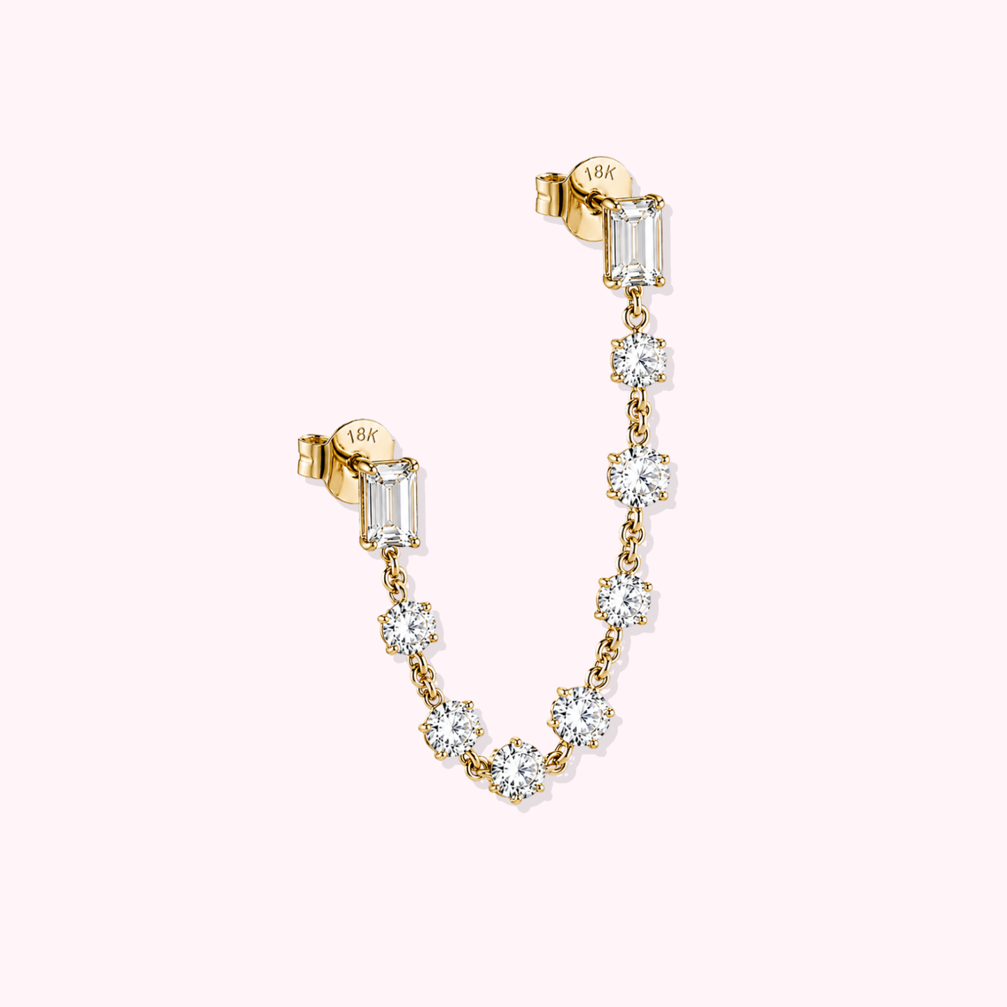 18K Solid Gold Lab Grow Diamond Double Earrings.