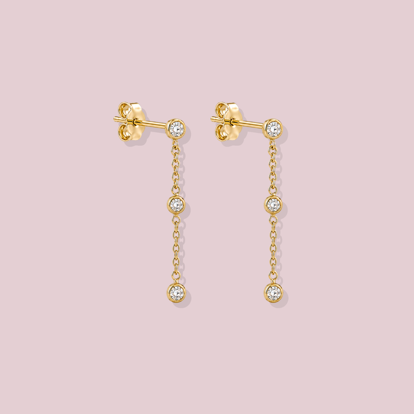 14K Solid Gold CZ Dangle Earrings