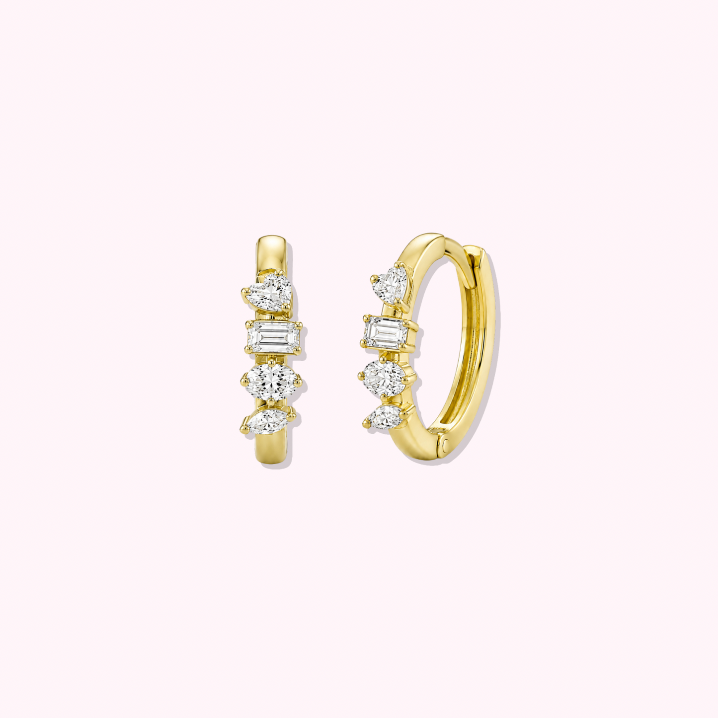 14K Solid Gold Multi Shape Lab Grown Diamond Hoops
