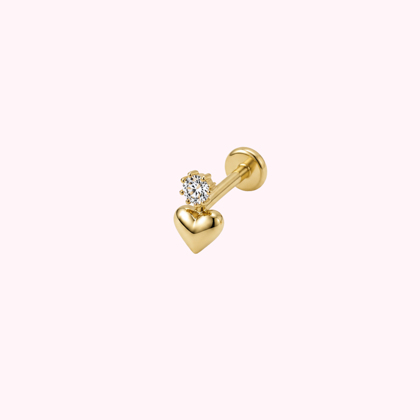 14K Solid Gold Dangle Heart Cartilage Piercing