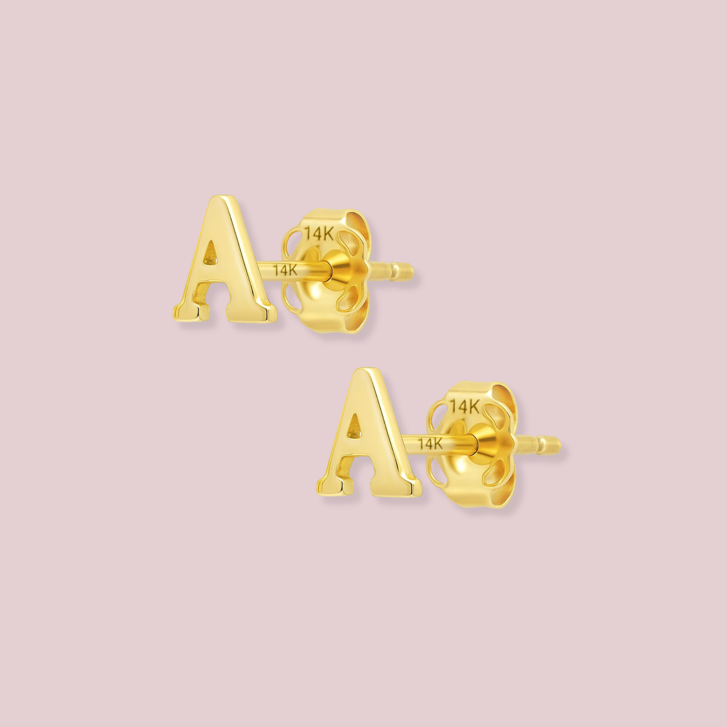 14K Solid Gold Letter Stud Earrings
