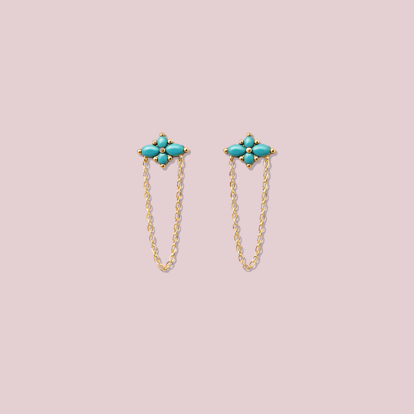 14K Solid Gold Turquesa Chain Earrings.