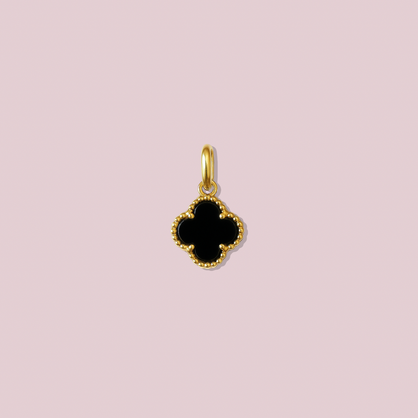 14K Solid Gold Onix Clover Pendant