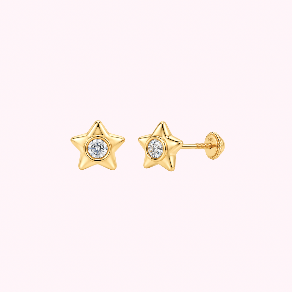 14K Solid Gold Lab-Grown Diamond Star Stud Earrings