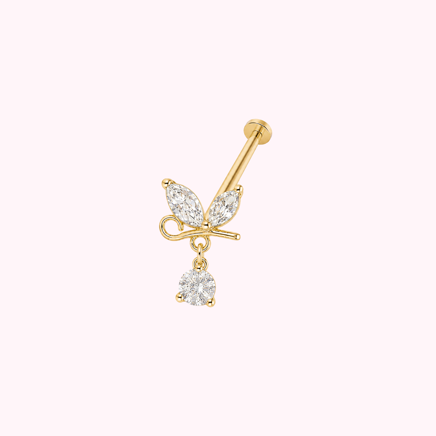 14K Solid Gold Butterfly Cartilage Piercing