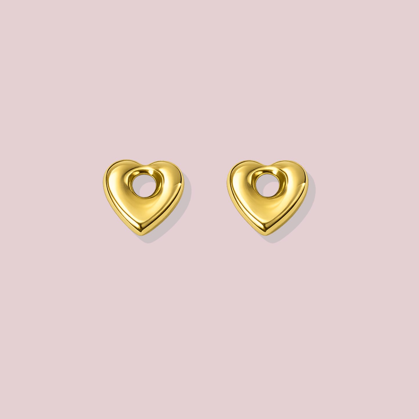 14K Solid Gold Heart puff Earrings