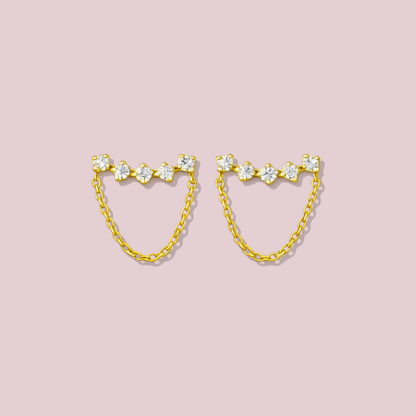 14K Solid gold CZ Chain Earrings