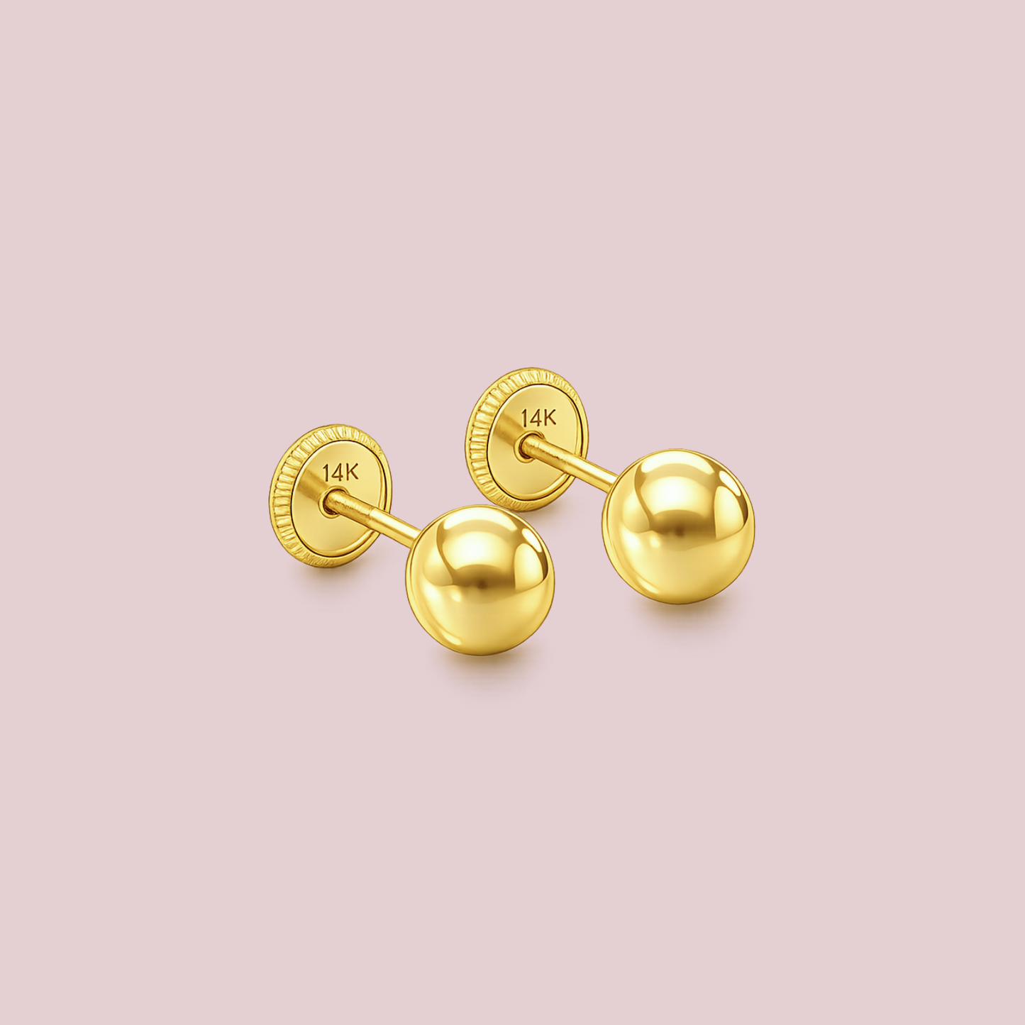 14K Solid Gold 6mm Ball earrings.