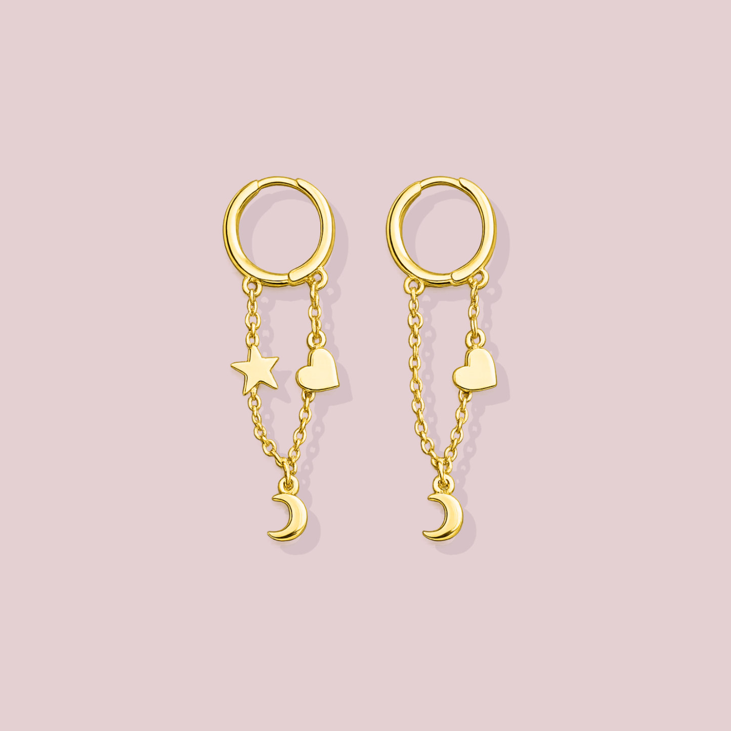 14K Solid Gold Chain Hoop Earrings