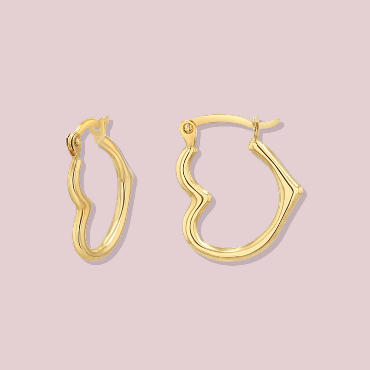 14K Solid Gold Heart Hoops Earrings 16mm