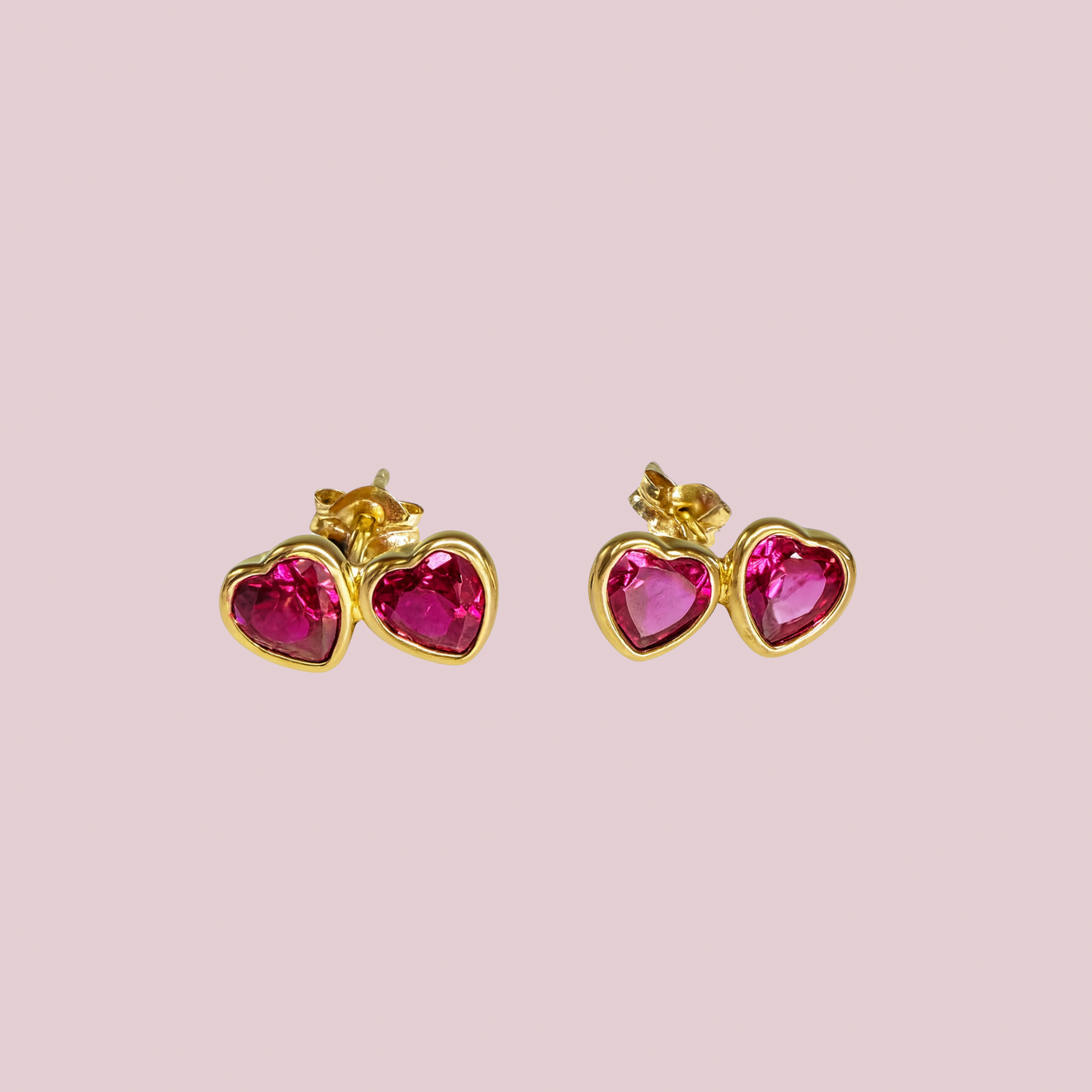 14K Solid Gold Mini Doble Heart Earrings
