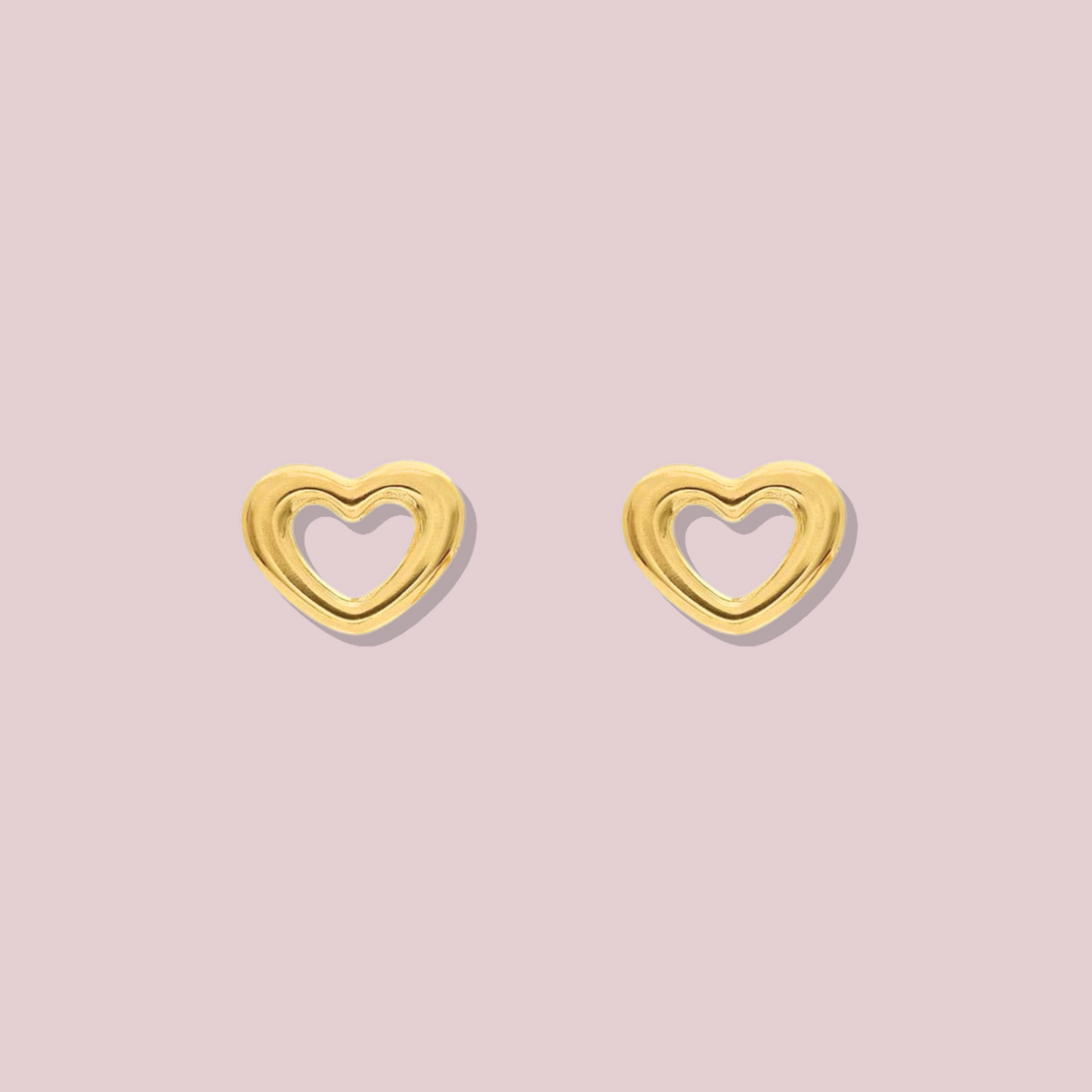 14K Solid Gold Open Heart Earrings