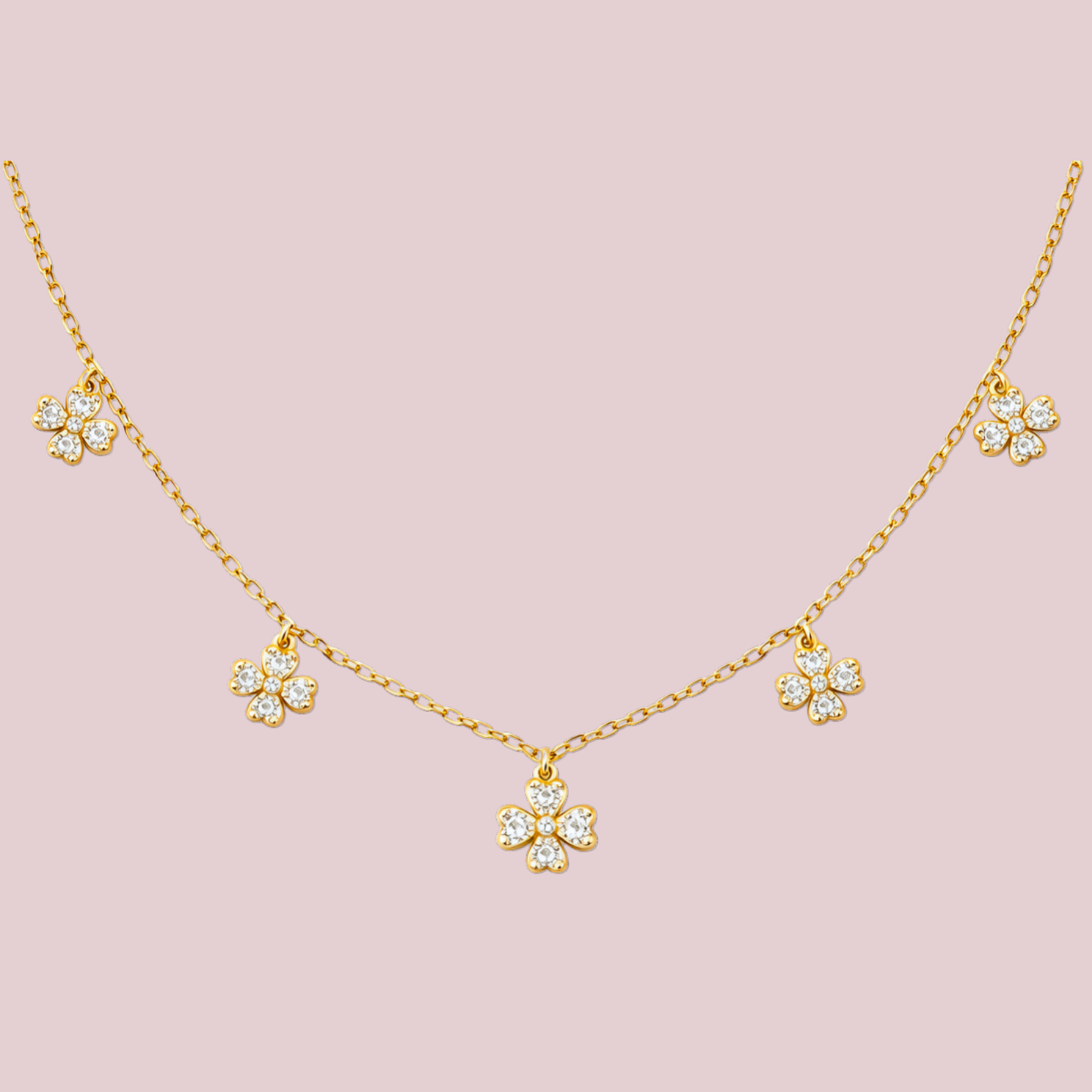 14K Solid Gold Mini Clover Necklace.