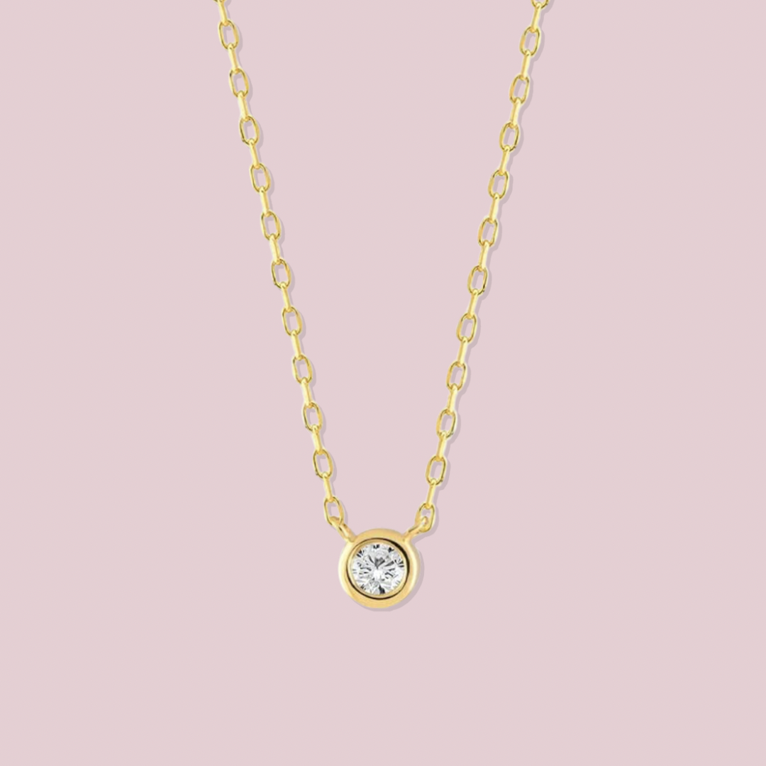 14K Solid Gold Diamond Bezel Necklace