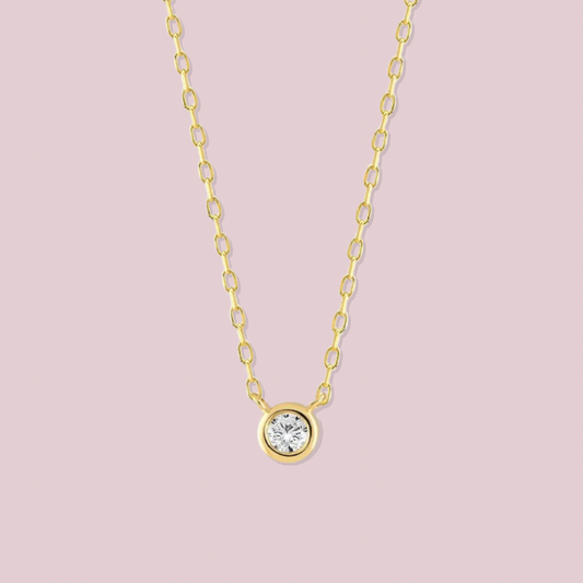 14K Solid Gold Diamond Bezel Necklace