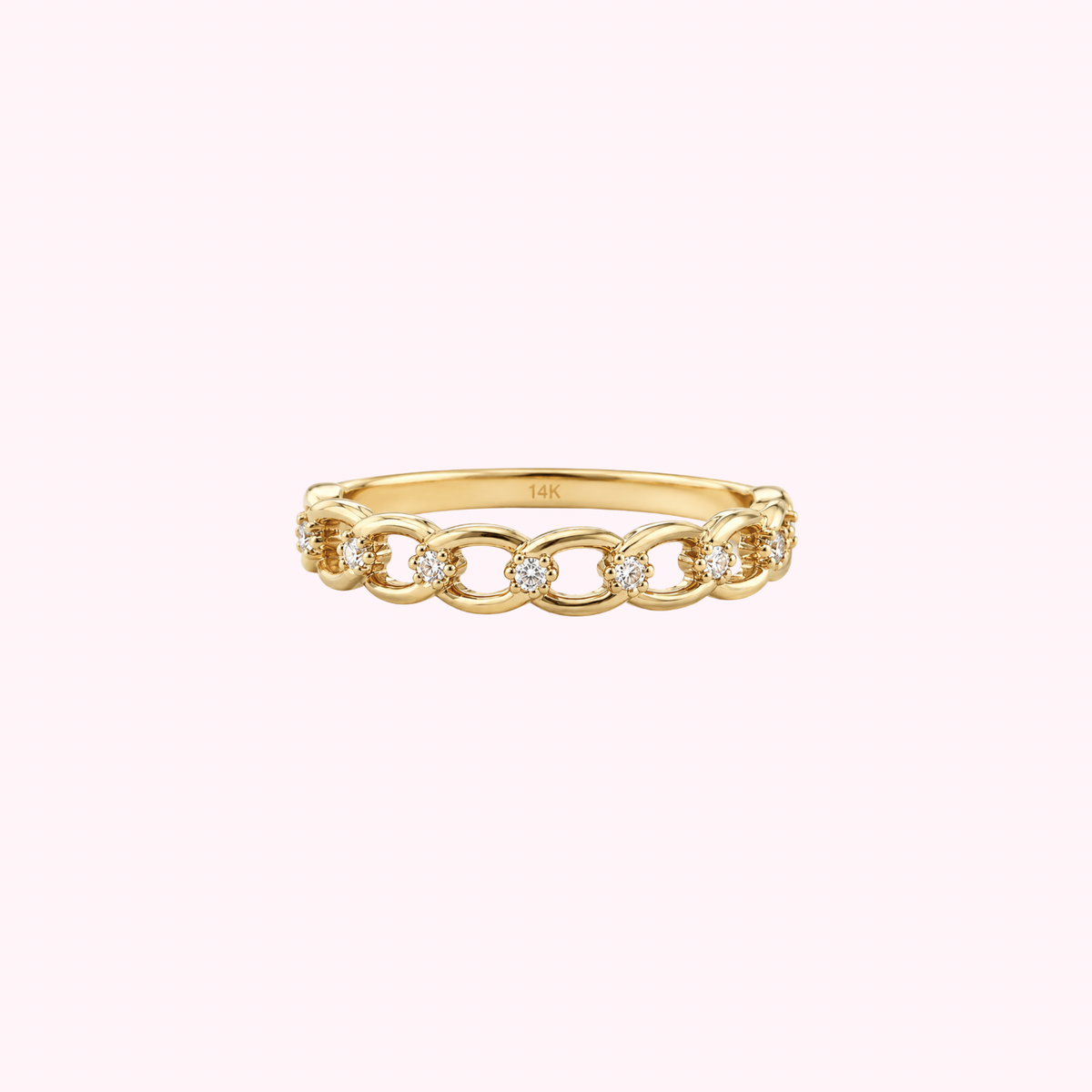 14K Solid Gold CZ Curb Chain Ring