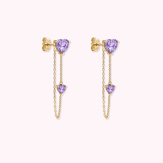 14K Solid Gold Double Heart Earrings