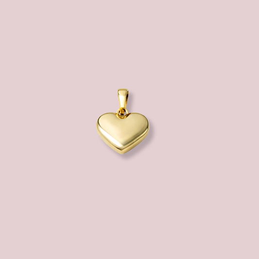 14K Solid Gold Puff Heart Pendant