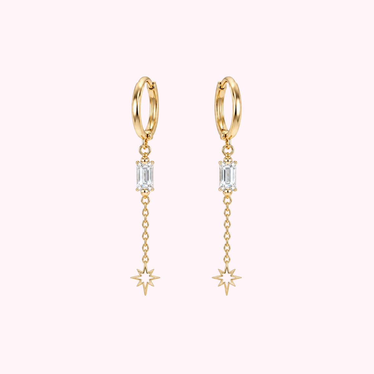 14K Solid Hold CZ Chain Hoop Earrings