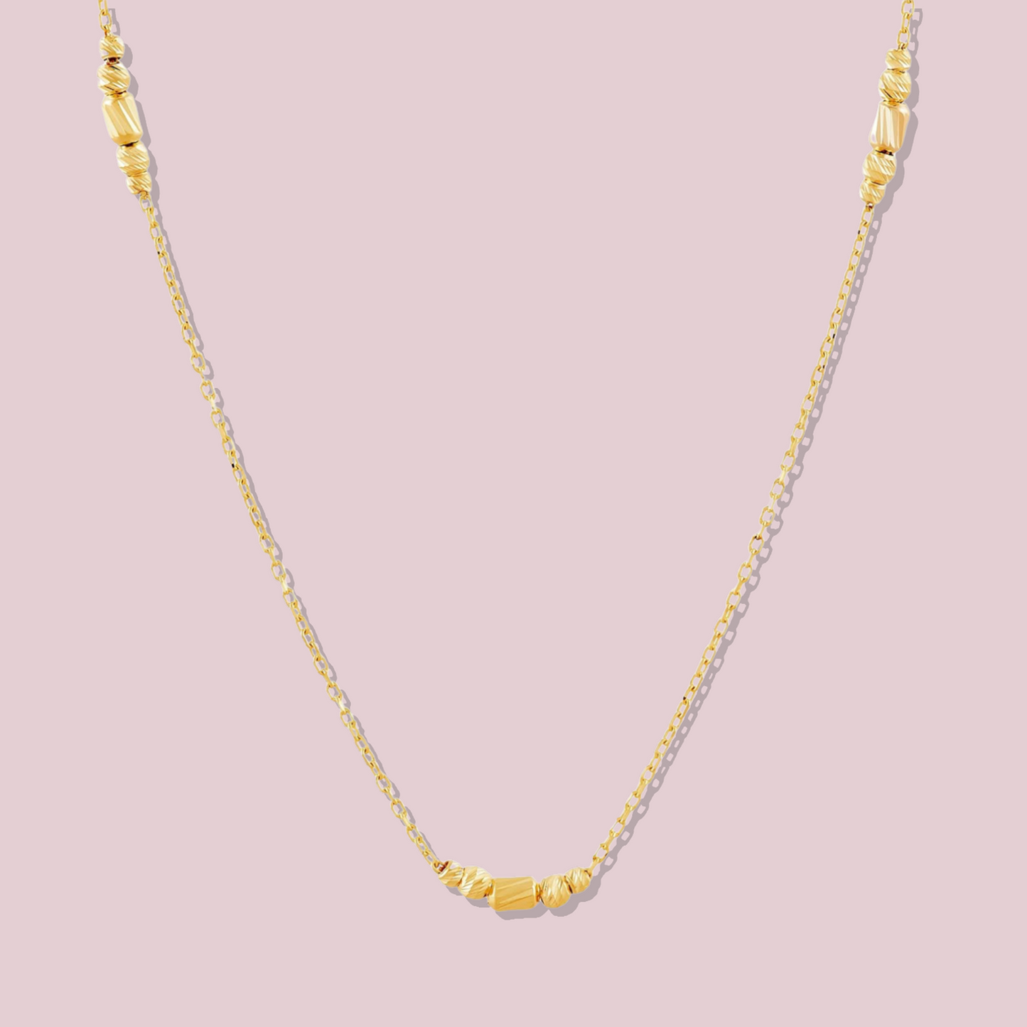 14k Solid Gold Trio Bead Station Necklace