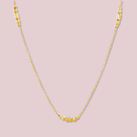 14k Solid Gold Trio Bead Station Necklace