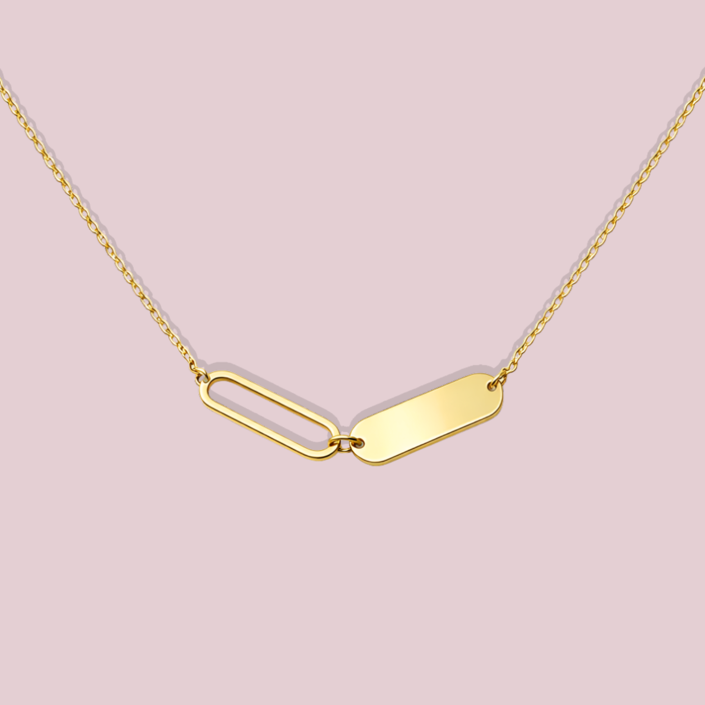 14K Solid Gold Paper Clip link Necklace