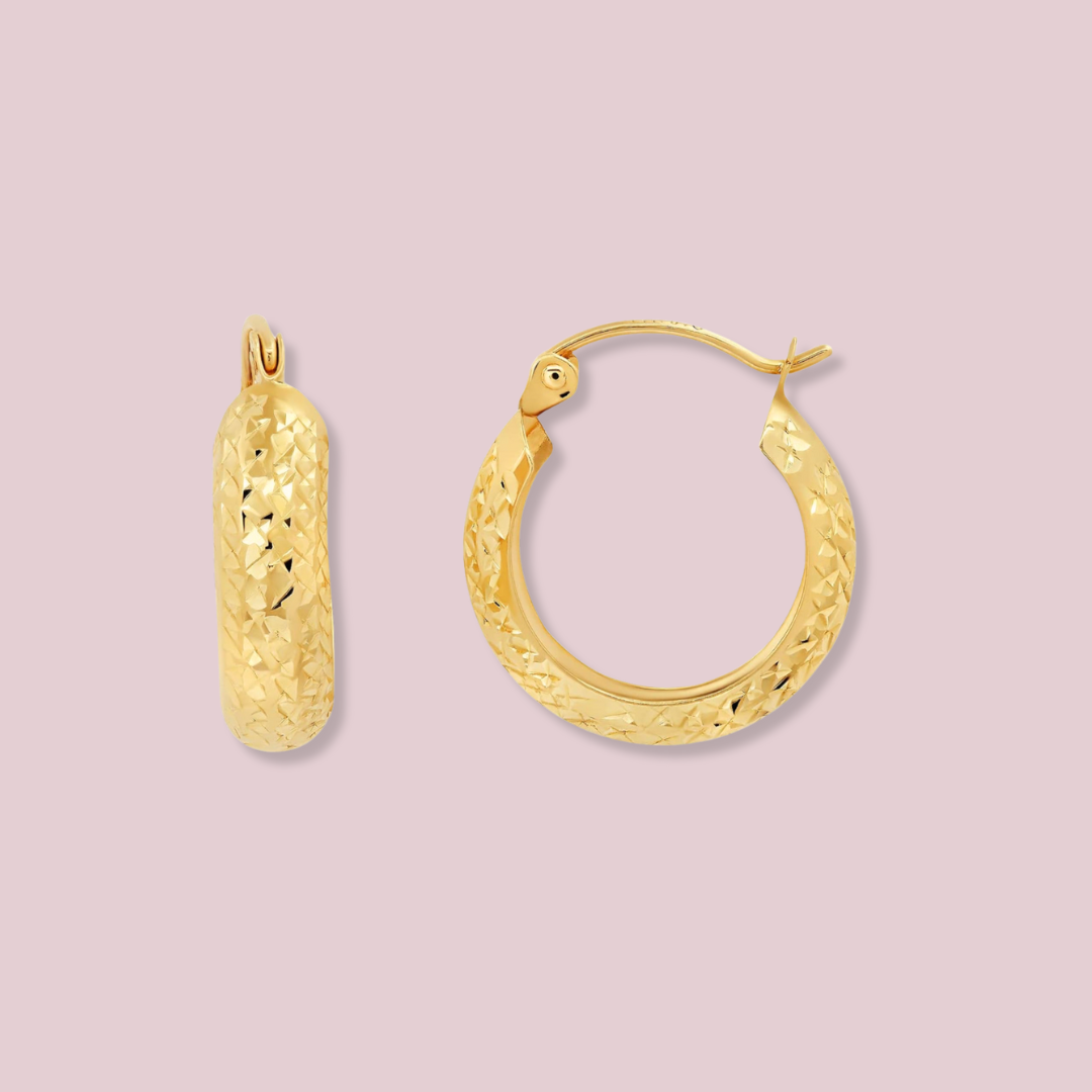 14k Solid Gold Diamond Cut Hoop Earrings