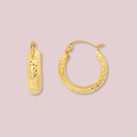 14k Solid Gold Diamond Cut Hoop Earrings