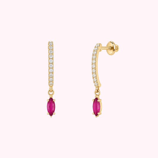 14K Solid Gold CZ Dangle Earrings