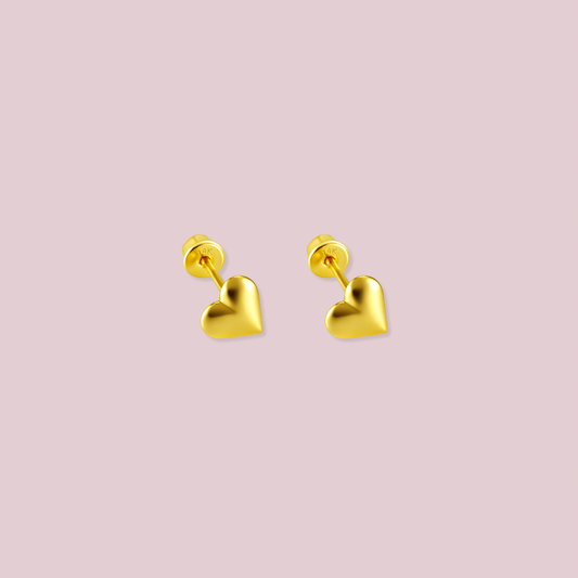 14K Solid Gold Heart Baby Earrings