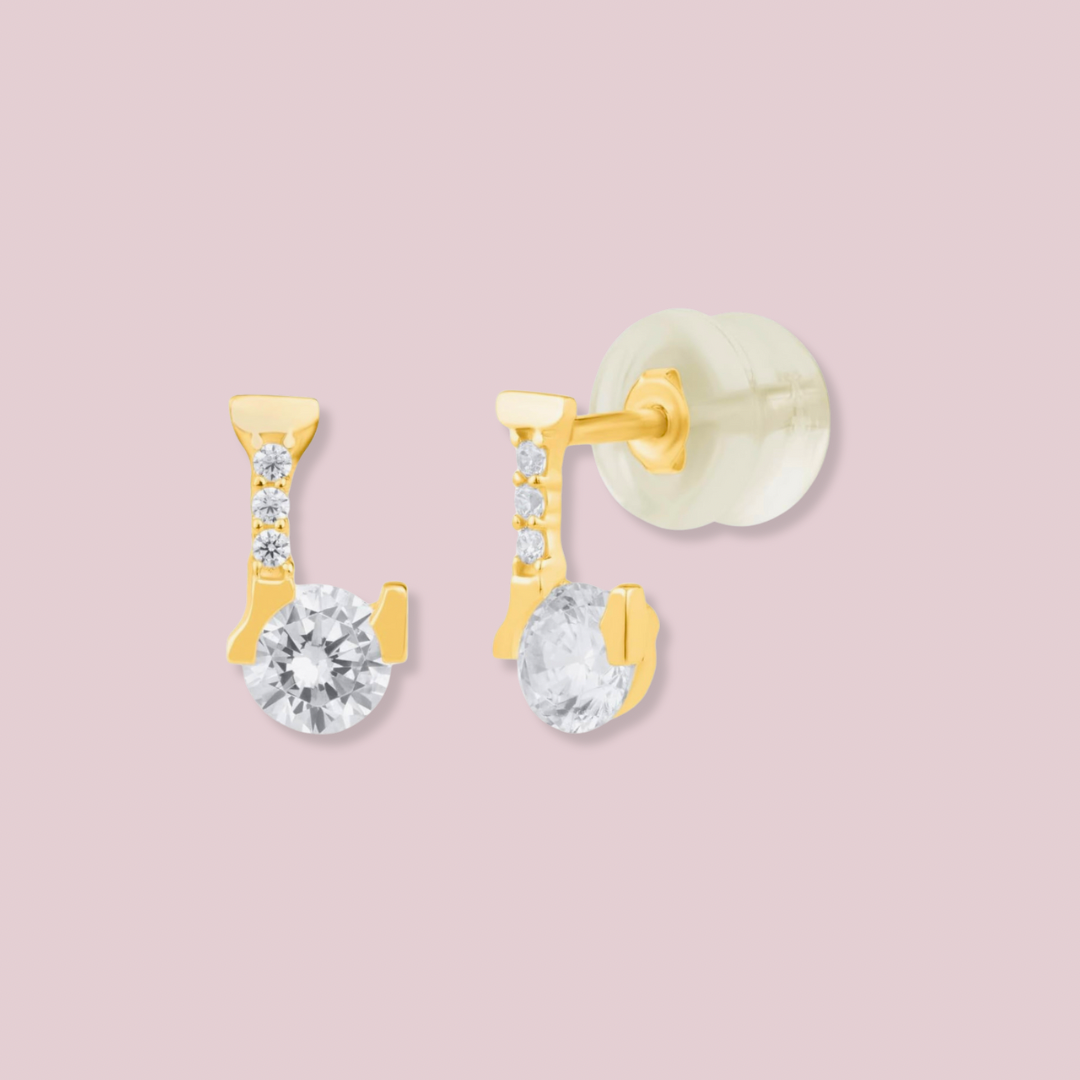 14k Solid Gold Letters CZ earrings