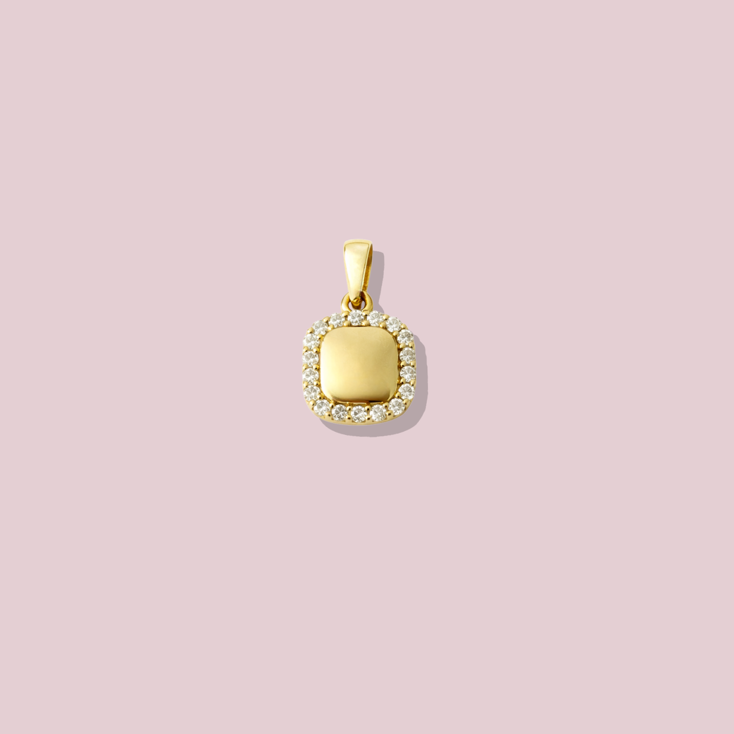 14K Solid Gold CZ Square Pendant