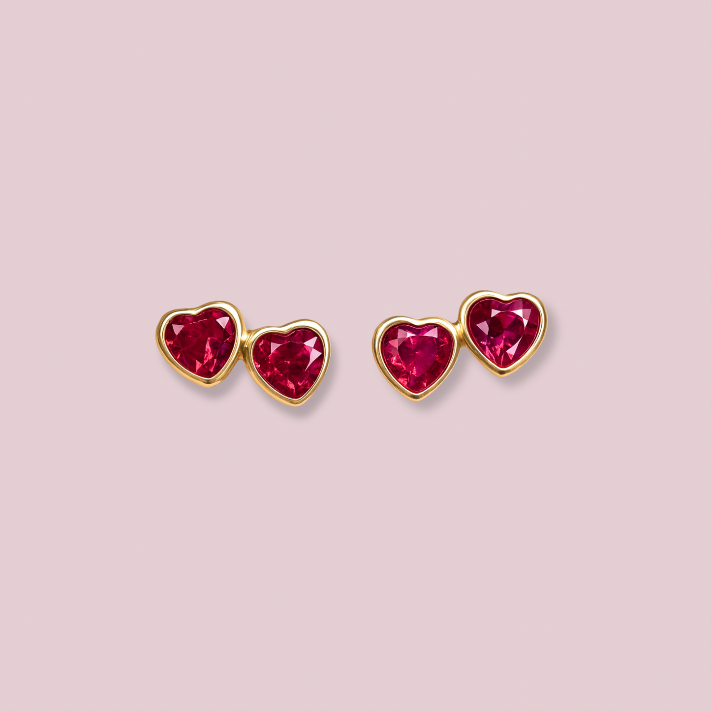 14K Solid Gold Mini Doble Heart Earrings