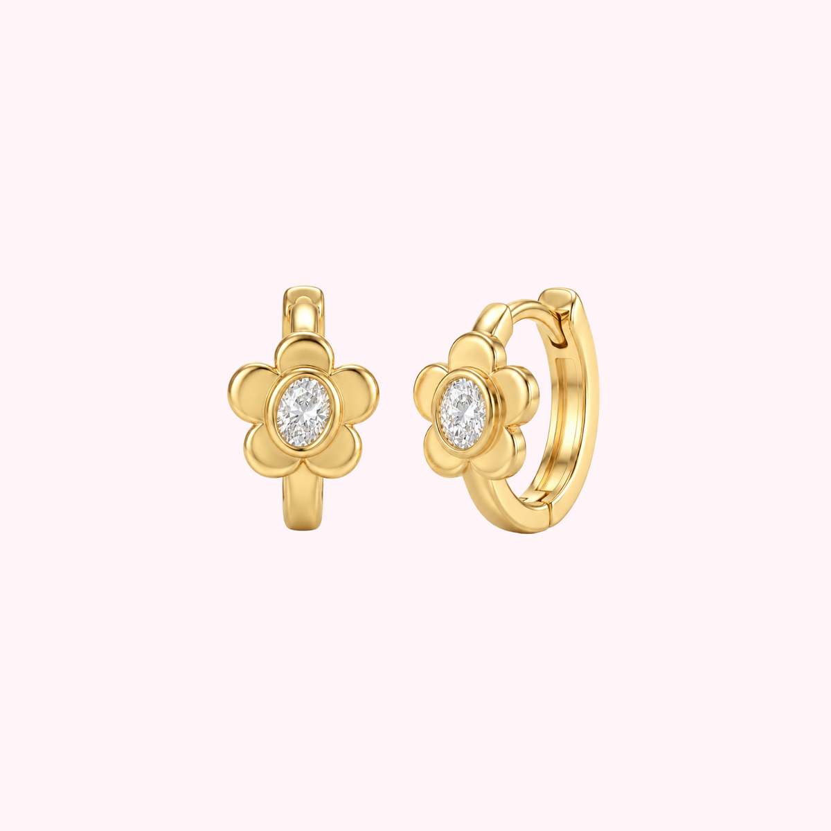 10K Solid Gold Flowers Hoop Earrings