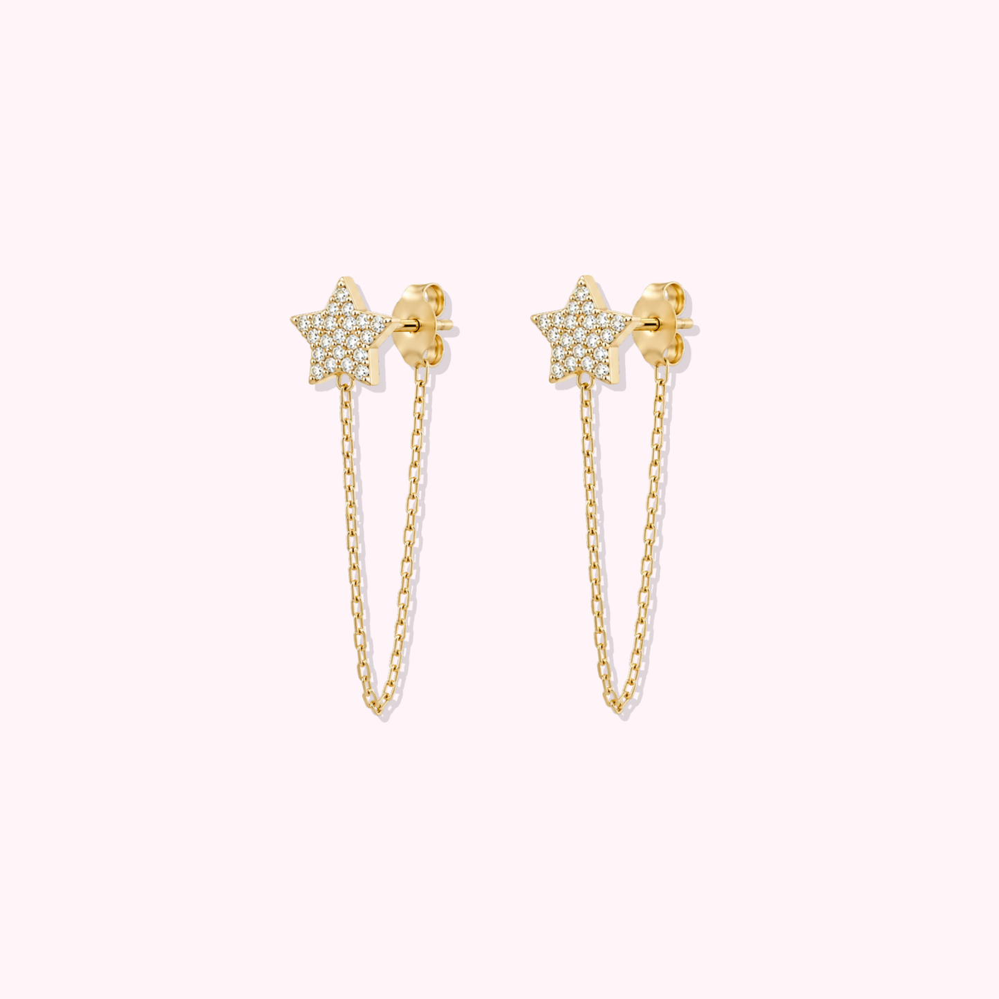 14K Solid Gold Star Chain Earrings