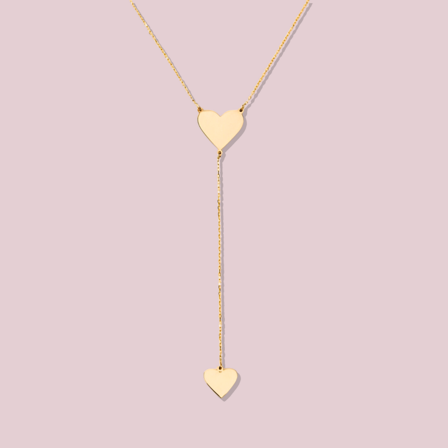 14k Solid Gold Two Heart Y Necklace