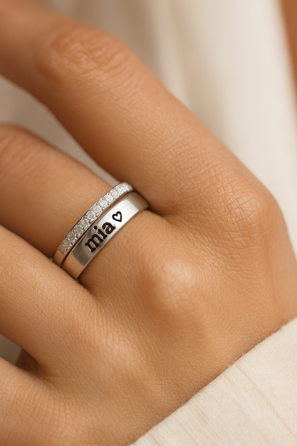 Sterling Silver Name Ring with CZ ring