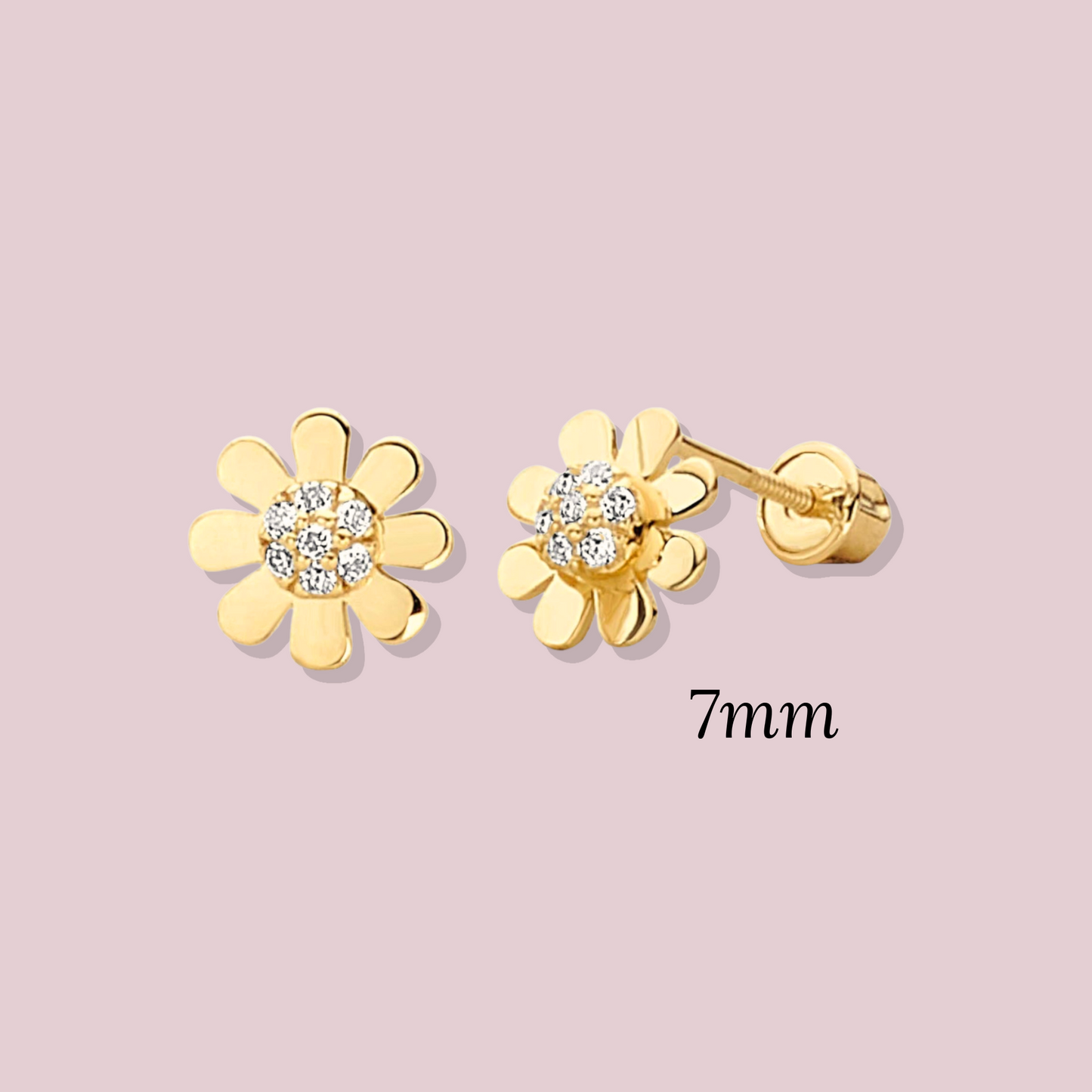 14K Solid Gold CZ Girasol Post Earrings