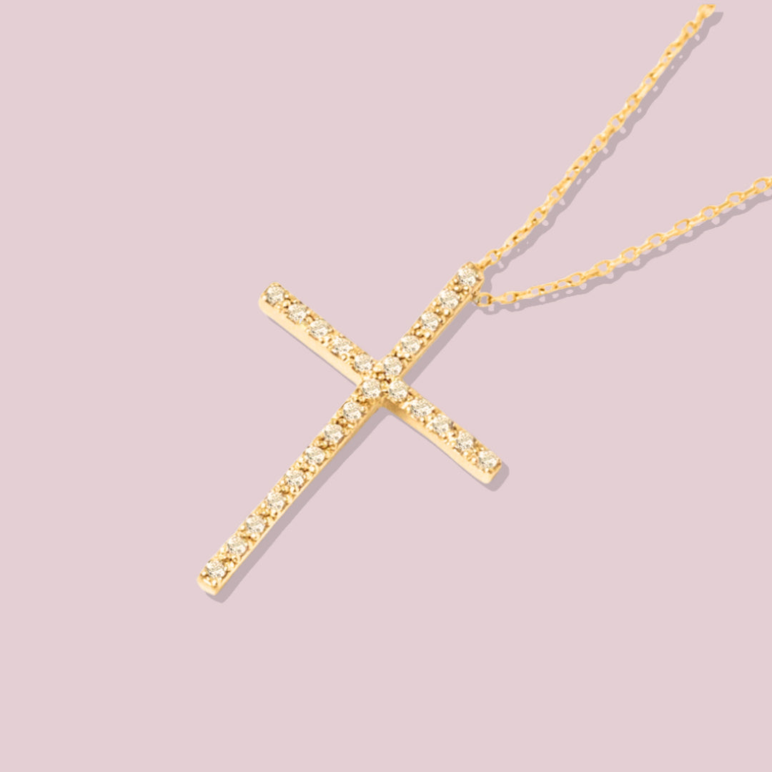 14k Solid Gold Diamond medium cross.