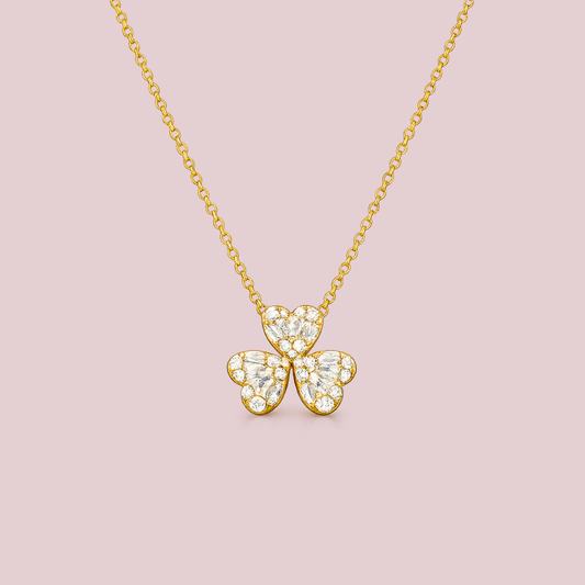 14K Solid Gold Clover Necklace