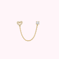 14K Solid Gold CZ Heart Double Stud Earrings