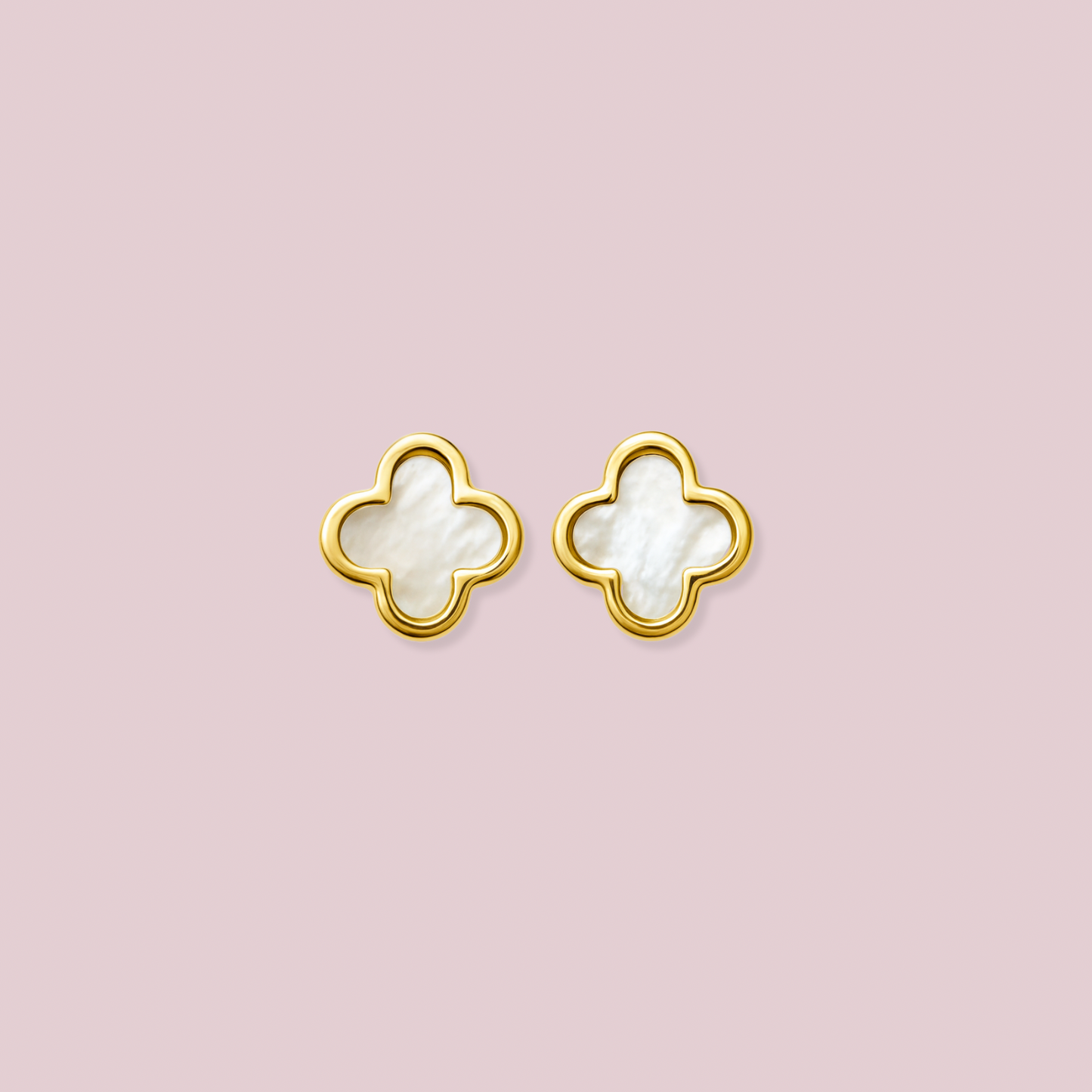 14K Solid Gold Clover Pearl Earrings