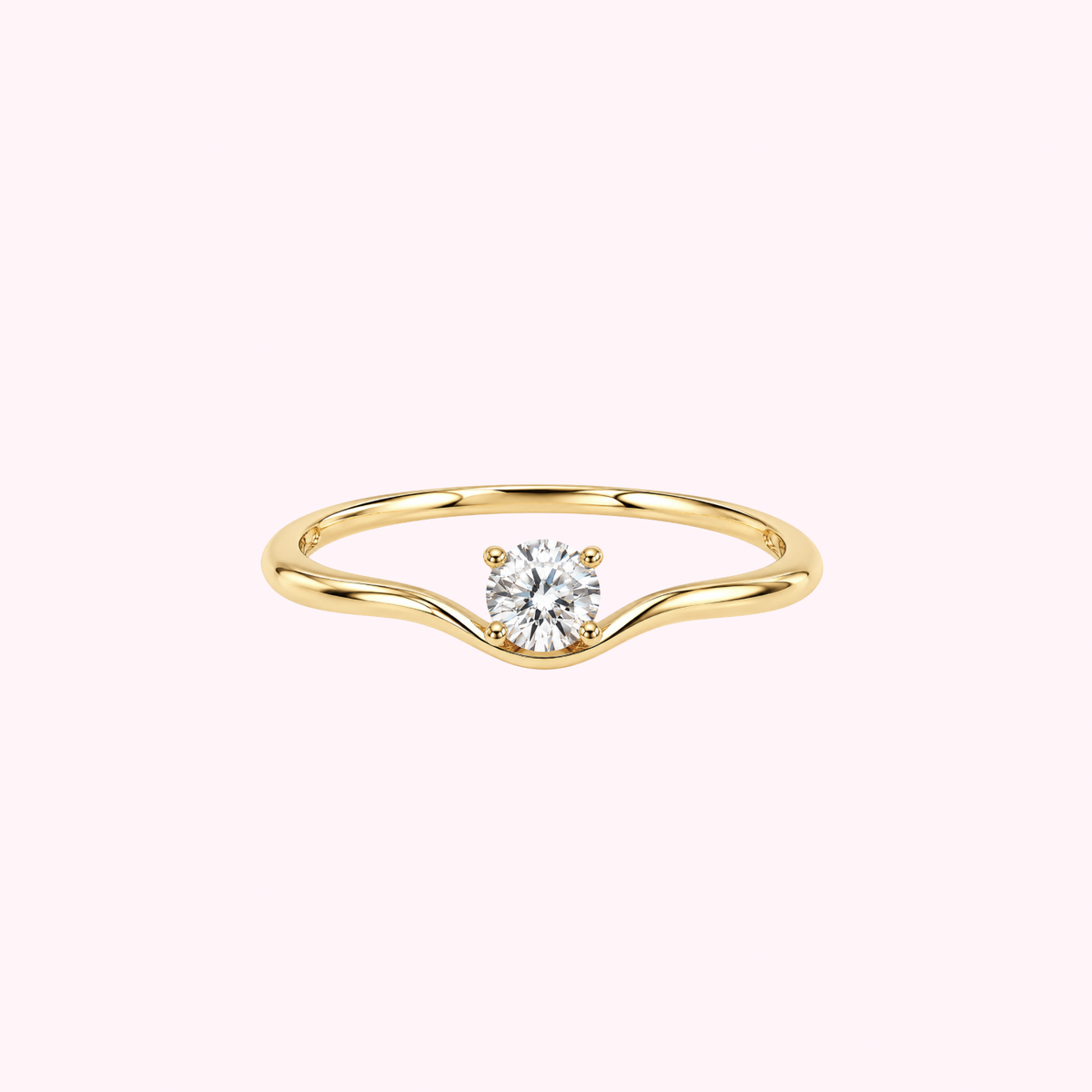 14K Solid Gold CZ Curved Ring